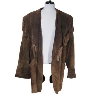 VTG SUEDE Leather FRINGE Mens Jacket Cowboy Western Rancher Hippie Brown L